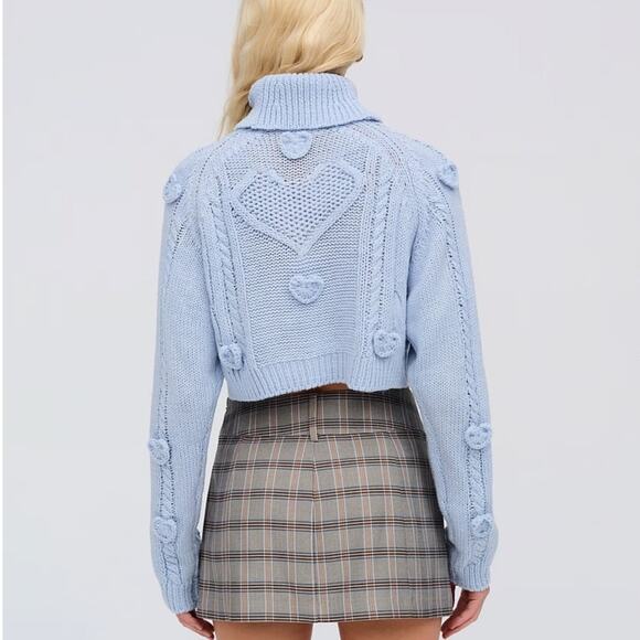 NWT FOR LOVE & LEMONS Rebecca Heart Sweater Size S & M in Blue Knit Turtle Neck - Picture 3 of 11